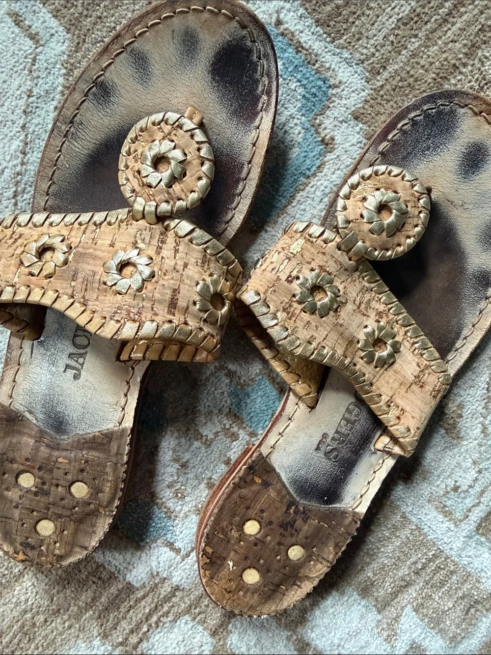 Jack Rogers Brown Cork-Style Embellished Slide Sandals